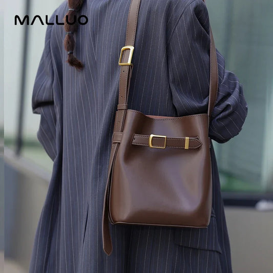 Cow Split Leather Bucket Bag Women Vintage messenger High Quality Simple Handbag Lady Shoulder Bag Luxury Female Crossbody Bags
