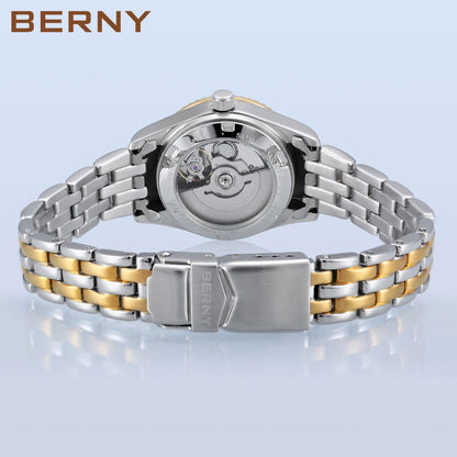 BERNY Mechanical Watch for Women Automatic Ladies Small Watches Chinese Style Happiness Wedding Sapphire Full Stainless steel