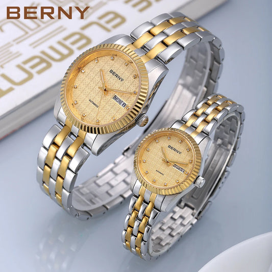 BERNY Mechanical Watch for Women Automatic Ladies Small Watches Chinese Style Happiness Wedding Sapphire Full Stainless steel