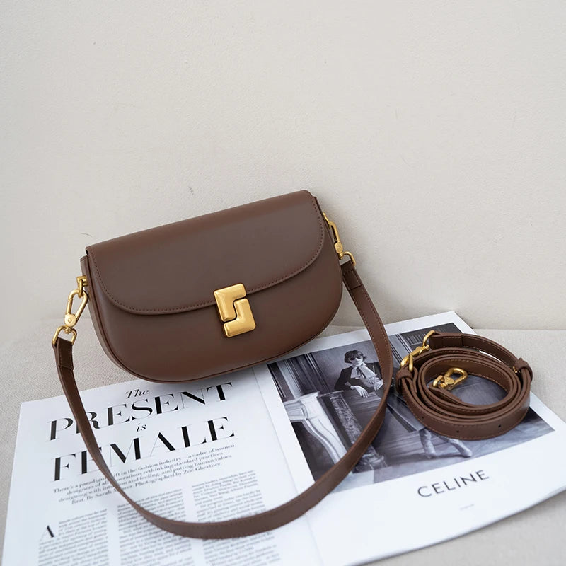 Cowhide Small Fashion Square Bag Genuine Leather Women's Crossbody High end Feeling HandBag Women's Commuting Flap Box Bags new