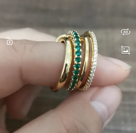 AAA Zircon Multi Color Green Pink Zirconia Chain Rings Women Jewlery Designer T Show Club Cocktail Party Rare Japan Korean INS