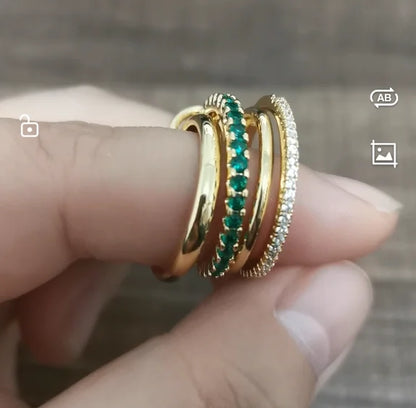 AAA Zircon Multi Color Green Pink Zirconia Chain Rings Women Jewlery Designer T Show Club Cocktail Party Rare Japan Korean INS