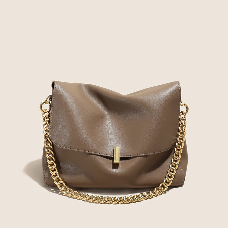 Women Large Korean Cow Leather Genuine Flap Shoulder Chain Bag Luxury Solid Genuine Leather Female Crossbody Handbag Messenger