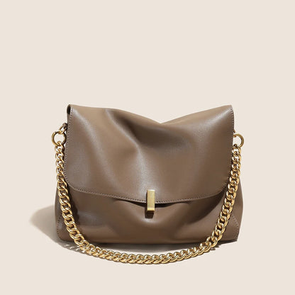 Women Large Korean Cow Leather Genuine Flap Shoulder Chain Bag Luxury Solid Genuine Leather Female Crossbody Handbag Messenger