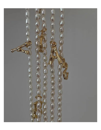Brass With 18K Real Gold 26 Letters Real Pearl Pendant Necklace Women Jewelry Party Designer T Show Runway INS Japan Korean