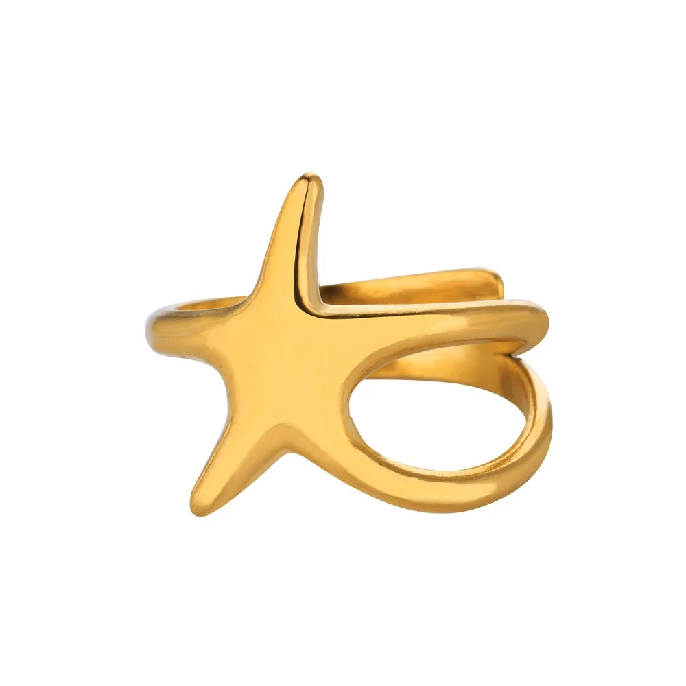 Stainless Steel Starfish Open Rings For Women Gold Color  Geometric Adjustable Ring Wedding Party Fashion Jewerly Gift anillos
