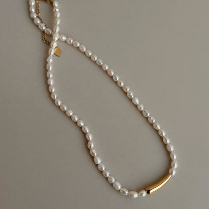 Brass Natural Freshwater Pearl Tube Pendant Necklace Women Jewelry Punk Designer Runway Rare Gown Boho Japan Korean
