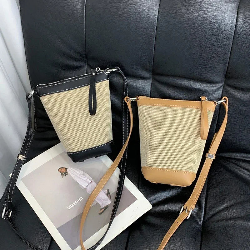 2024 Genuine leather Canvas Crossbody Women's Bag Bucket Bag Autumn Winter Ladies Designer Luxury Brand Lightweight Small Bag