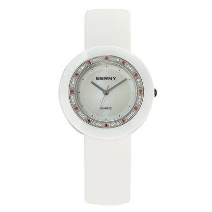 BERNY Women's Bracelet Watches Diamond Ceramics Watch Luxury Wristwatch Quartz Watch Waterproof  Ultra Light weight Women Watch