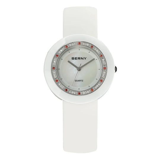 BERNY Women's Bracelet Watches Diamond Ceramics Watch Luxury Wristwatch Quartz Watch Waterproof  Ultra Light weight Women Watch
