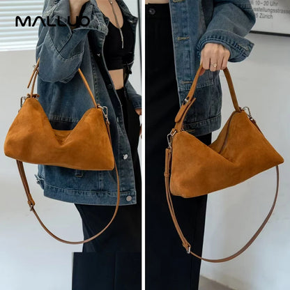 Fashion Autumn Winter Big Boston Tote Soft Matte Suede Cow Leather Women's Handbag Shoulder Crossbody Bag For Women Grey Brown