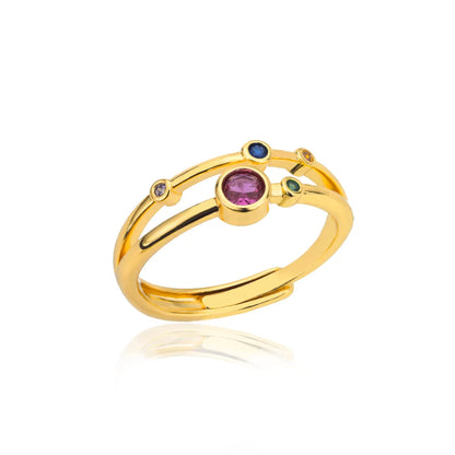 Colorful Zircon Round Stone Rings For Women Stainless Steel Gold Color Finger Ring  Wedding Aesthetic Jewelry Gift bijoux femme