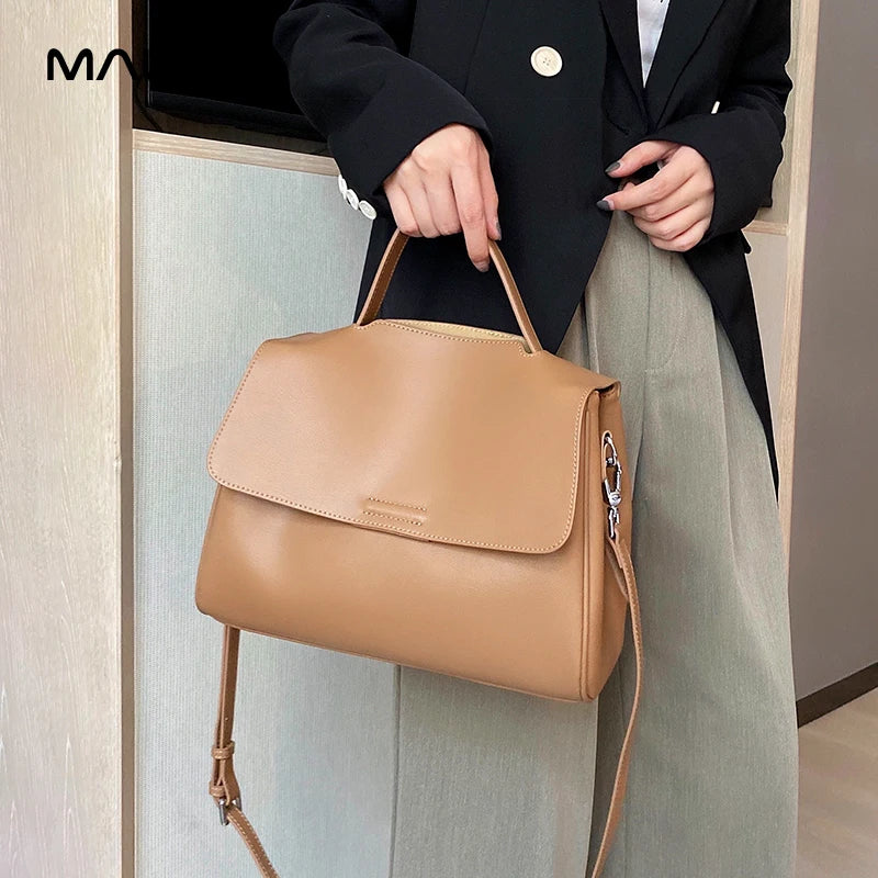 Women's Cowhide Genuine Leather Shoulder Bag Female Fashion Luxury Designer Handbags Ladies Commuting Large Capacity Bucket Bags
