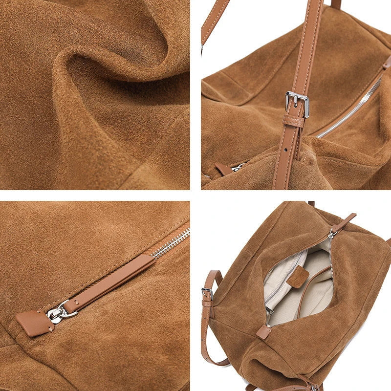 Women's Suede Genuine Leather Shoulder Bags Ladies Frosted Cowhide Crossbody Bag Female Design Luxury and Lazy Commuting Handbag