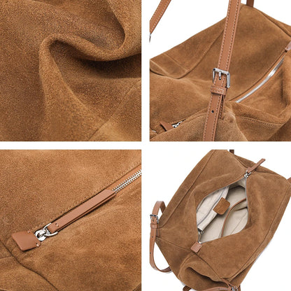 Women's Suede Genuine Leather Shoulder Bags Ladies Frosted Cowhide Crossbody Bag Female Design Luxury and Lazy Commuting Handbag
