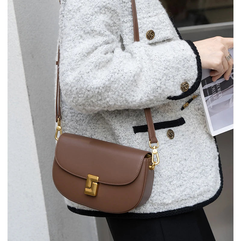 Cowhide Small Fashion Square Bag Genuine Leather Women's Crossbody High end Feeling HandBag Women's Commuting Flap Box Bags new