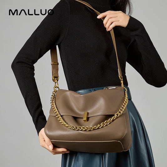 Women Large Korean Cow Leather Genuine Flap Shoulder Chain Bag Luxury Solid Genuine Leather Female Crossbody Handbag Messenger