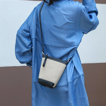 2024 Genuine leather Canvas Crossbody Women's Bag Bucket Bag Autumn Winter Ladies Designer Luxury Brand Lightweight Small Bag