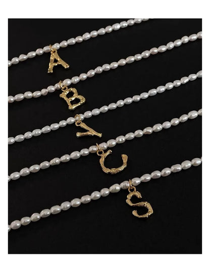 Brass With 18K Real Gold 26 Letters Real Pearl Pendant Necklace Women Jewelry Party Designer T Show Runway INS Japan Korean