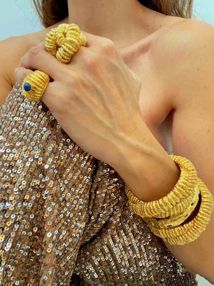Brass Chunky Twist Natural Turquoise Rings Women  Jewelry Punk Designer Club Cocktail  Party Boho Japan Korean