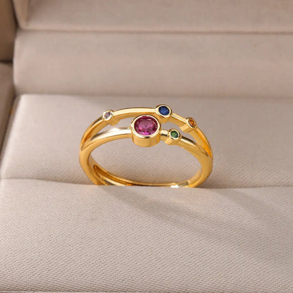 Colorful Zircon Round Stone Rings For Women Stainless Steel Gold Color Finger Ring  Wedding Aesthetic Jewelry Gift bijoux femme