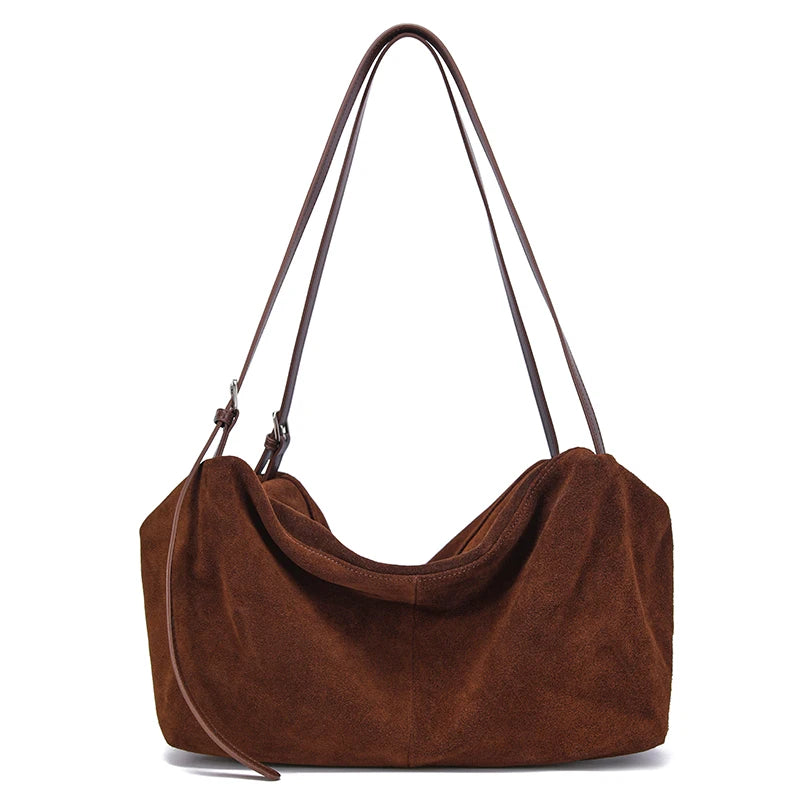 Women's Suede Genuine Leather Shoulder Bags Ladies Frosted Cowhide Crossbody Bag Female Design Luxury and Lazy Commuting Handbag