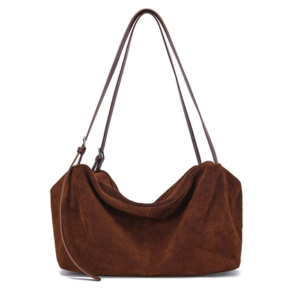 Women's Suede Genuine Leather Shoulder Bags Ladies Frosted Cowhide Crossbody Bag Female Design Luxury and Lazy Commuting Handbag