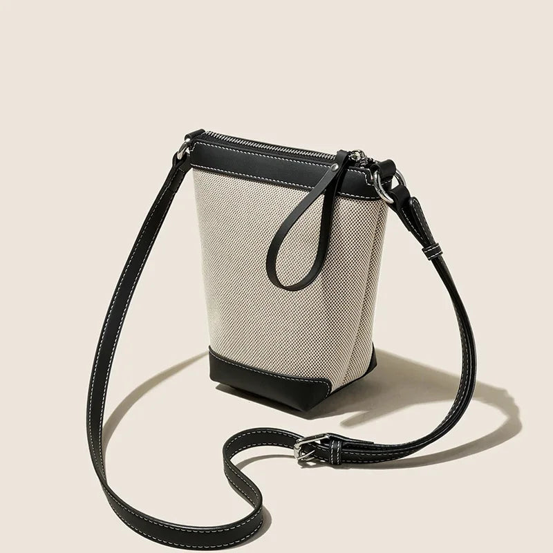 2024 Genuine leather Canvas Crossbody Women's Bag Bucket Bag Autumn Winter Ladies Designer Luxury Brand Lightweight Small Bag