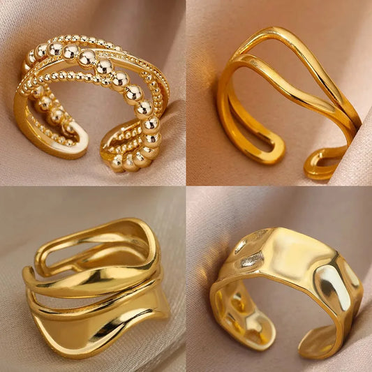 Minimalist Line Stainless Steel Open Rings For Women Gold Color Wedding Aesthetic Ring Designer Jewelry Accessories BFF anillo