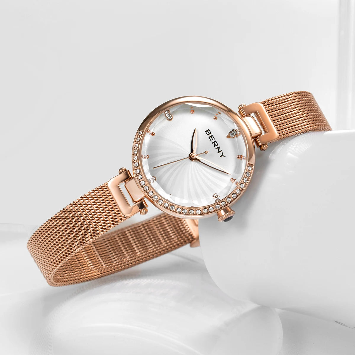 BERNY Women's Watches Luminous Small Dial Luxury Brand Woman Watch Adjustable S/S Strap Elegant Diamond Ladies Wristwatch