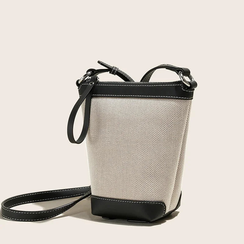 2024 Genuine leather Canvas Crossbody Women's Bag Bucket Bag Autumn Winter Ladies Designer Luxury Brand Lightweight Small Bag