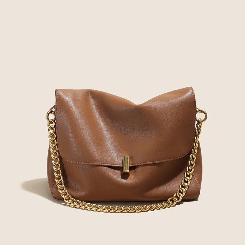Women Large Korean Cow Leather Genuine Flap Shoulder Chain Bag Luxury Solid Genuine Leather Female Crossbody Handbag Messenger