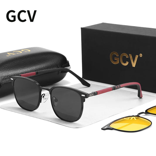 GCV Brand 3 In 1 Rectangle Spectacle Frame Men Women With Polarized Sunglasses Magnetic Glasses Male Computer Optical New