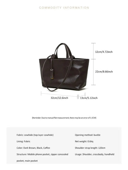 2025 Fashion Retro Underarm Female Bag Soft Oil Wax Leather  Shoulder Bag Large Capacity Genuine Leather Commuter Tote bag Woman