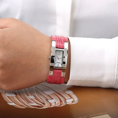 Elegant Small Rectangle Dial Wristwatch with Stainless Steel & Leather Strap, Fashion Casual Ladies Watch