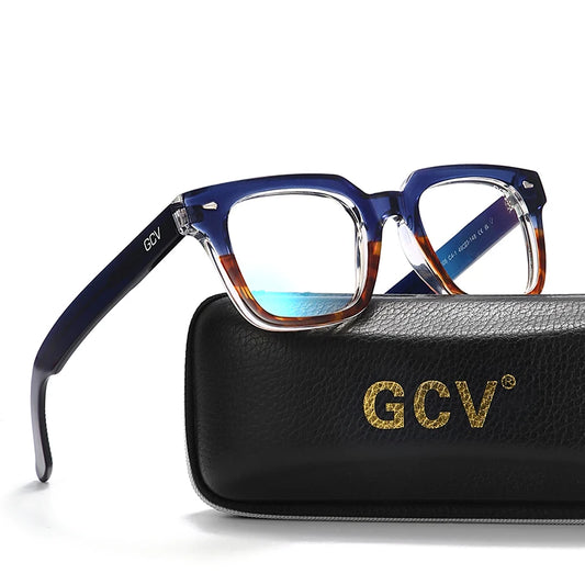 GCV Brand Appearance Patent Acetate Fashion Women Rectangle Anti Blue Light Glasses Female Vintage Square Eyewear