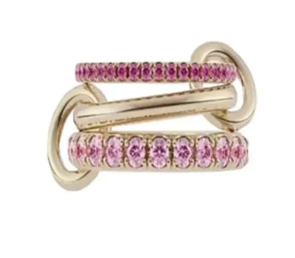 AAA Zircon Multi Color Green Pink Zirconia Chain Rings Women Jewlery Designer T Show Club Cocktail Party Rare Japan Korean INS
