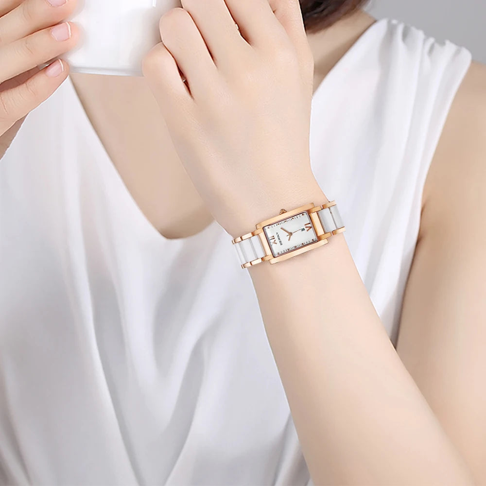 BERNY Women's Watches Calendar Date Elegant Classic Rectangle Ceramics Quartz Ladies Watch Luxury TANK Fashion Women Wristwatch