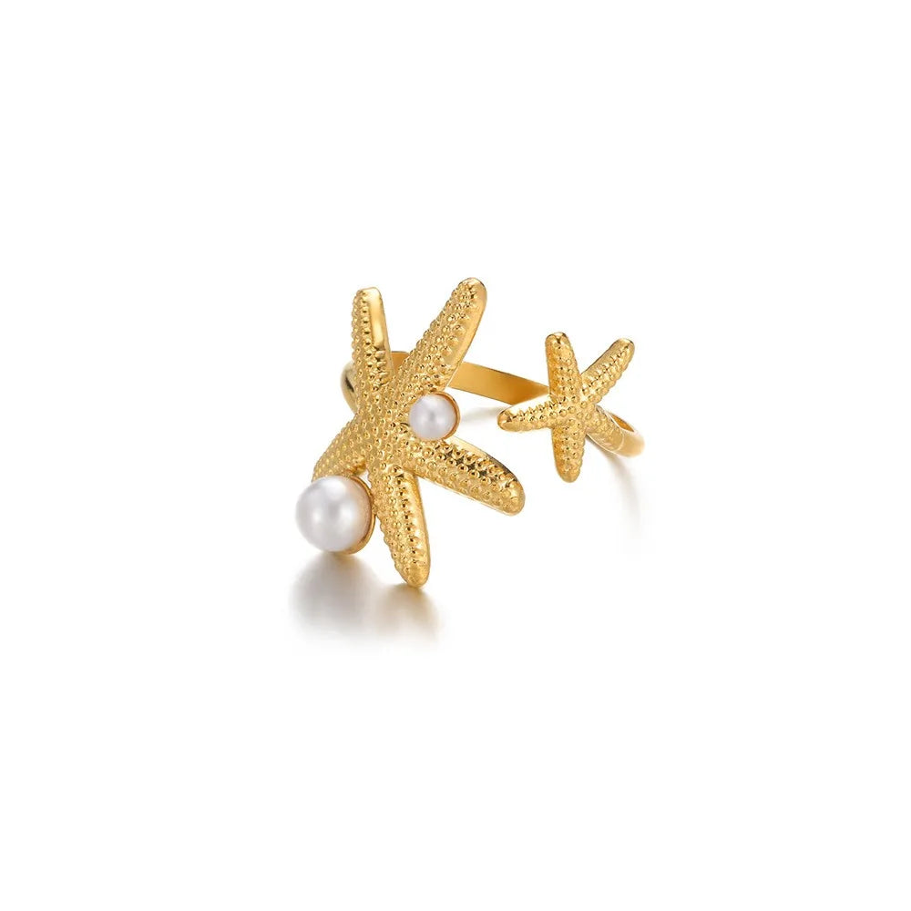 Stainless Steel Starfish Open Rings For Women Gold Color  Geometric Adjustable Ring Wedding Party Fashion Jewerly Gift anillos