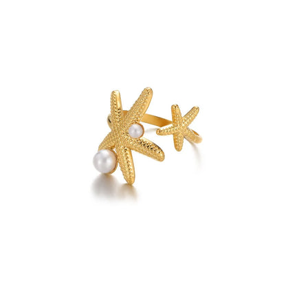Stainless Steel Starfish Open Rings For Women Gold Color  Geometric Adjustable Ring Wedding Party Fashion Jewerly Gift anillos