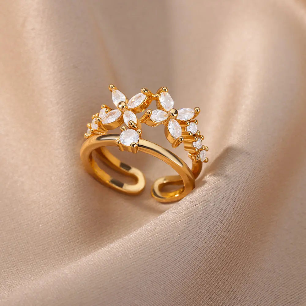 Colorful Zircon Round Stone Rings For Women Stainless Steel Gold Color Finger Ring  Wedding Aesthetic Jewelry Gift bijoux femme