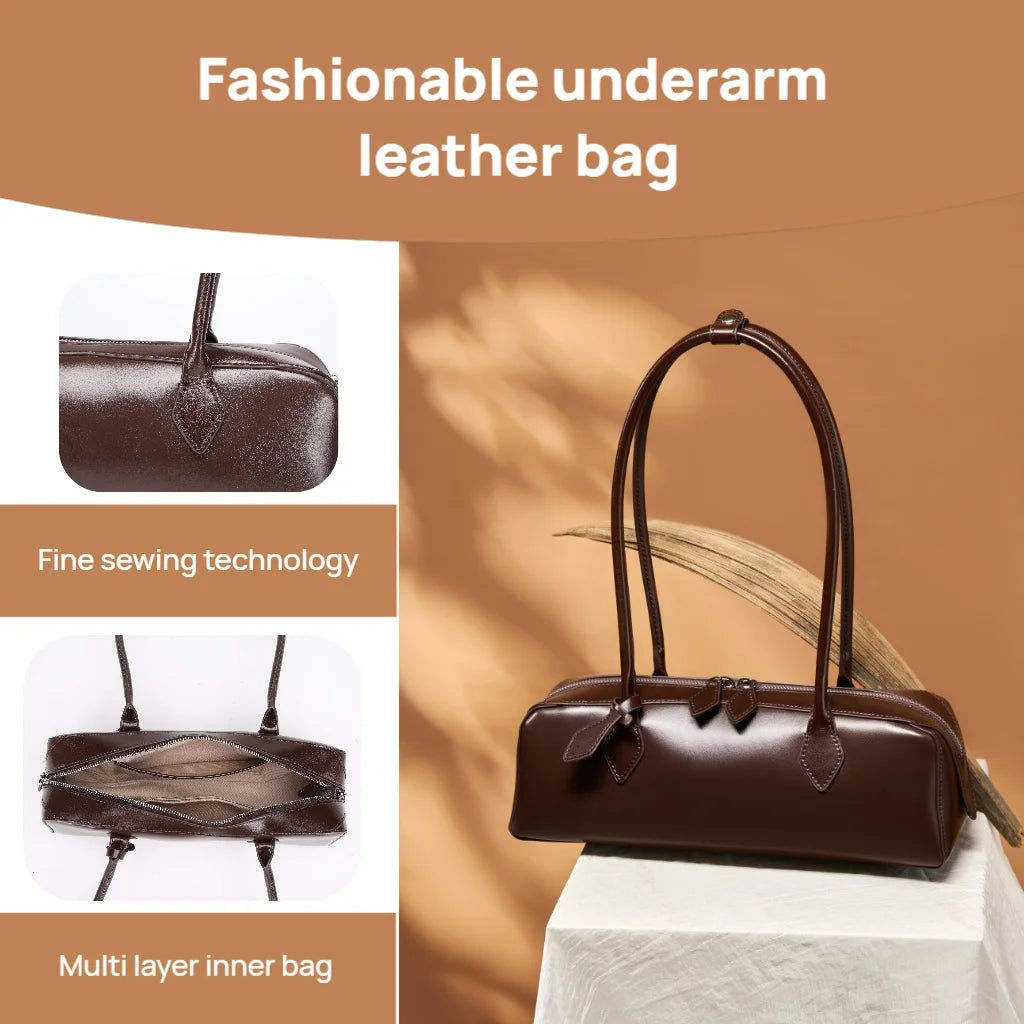2025 Genuine Leather Bags Women Shoulder Bag Luxury Cowhide Ladies Handbag Female Commuter Shopping Underarm Bag