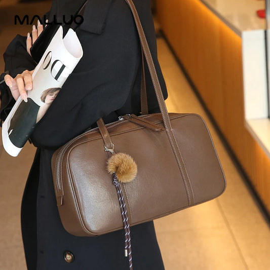 Women Cowhide Genuine Leather Shoulder Bags Ladies Fashion Designer Luxury Handbags Female Retro Commute Boston HandBag for lady