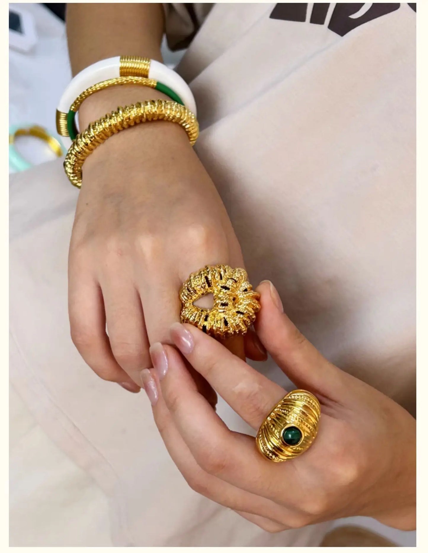 Brass Chunky Twist Natural Turquoise Rings Women  Jewelry Punk Designer Club Cocktail  Party Boho Japan Korean