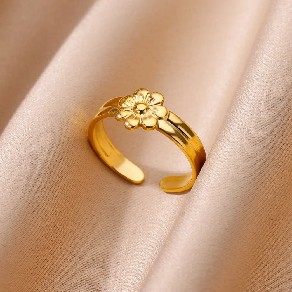 Irregular Geometric Glossy Stainless Steel Open Rings For Women Minimalist Gold Color Adjustable Wedding Ring Female Jewelry