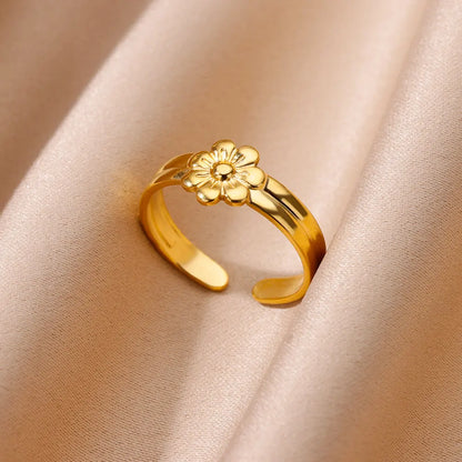 Irregular Geometric Glossy Stainless Steel Open Rings For Women Minimalist Gold Color Adjustable Wedding Ring Female Jewelry