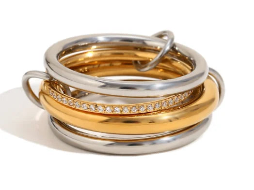 AAA Zircon Multi Color Link Chain Rings Women Jewlery Designer T Show Club Cocktail Party Rare Japan Korean INS